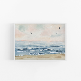 Pink Sunrise Watercolor Landscape Art Print