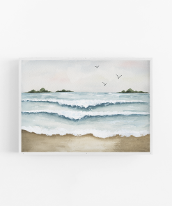 Relaxing on the Beach Watercolor Landscape Art Print