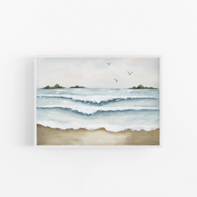 Relaxing on the Beach Watercolor Landscape Art Print