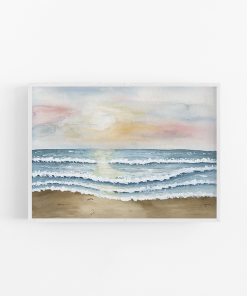 Serene Sunset Watercolor Landscape Art Print
