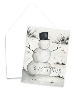 Season's Greetings Watercolor Snowman Christmas Greeting Card