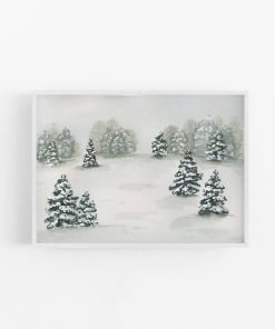 Watercolor Christmas Winter Scene Holiday Art Print