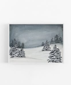 Snowy Evening Winter Scene Watercolor Art Print